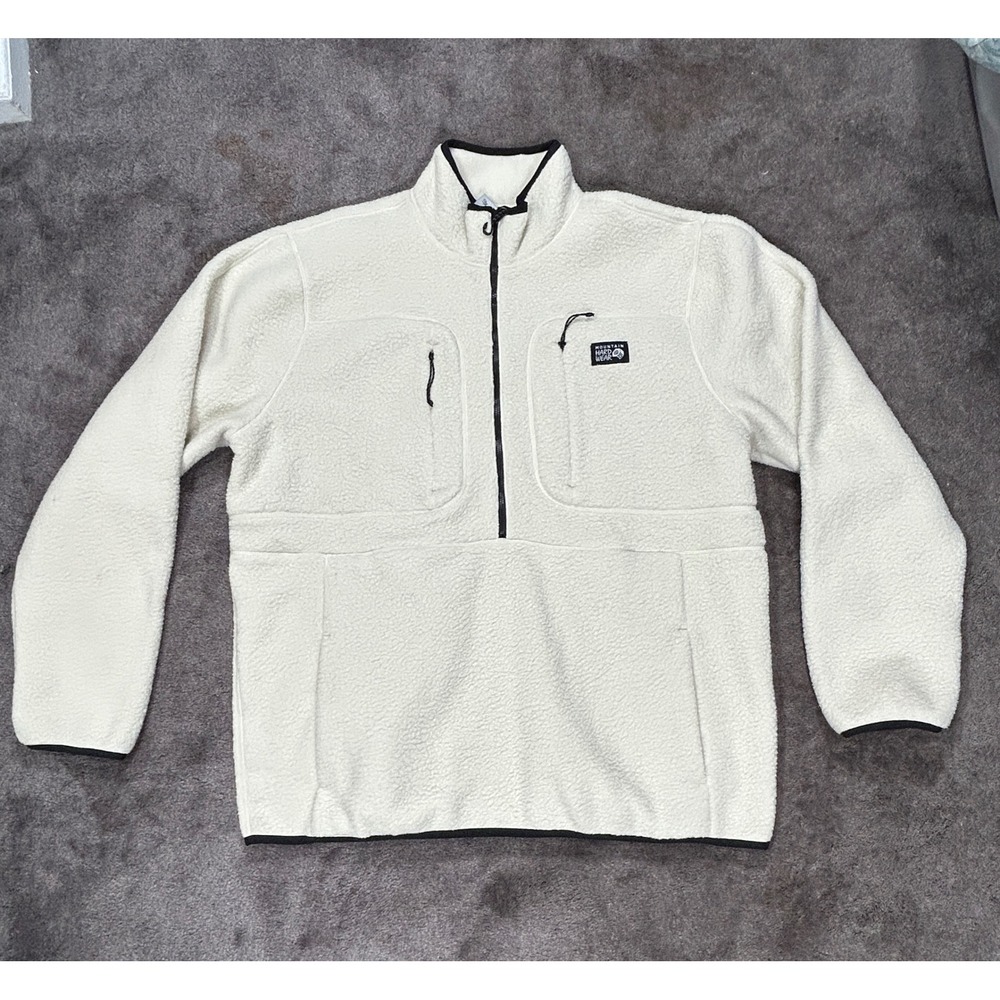 Mountain Hardwear Fleece Pullover Mens XL White Solid Half Zip Sherpa Jacket - Picture 1 of 13
